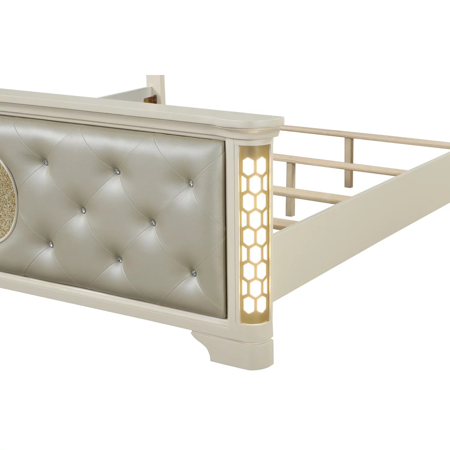 Jasmine Queen Size Tufted Upholstery & LED Bed made with Wood in Beige