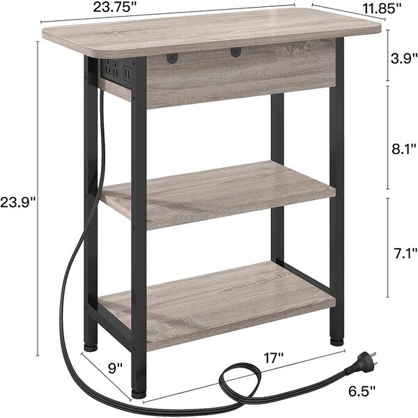 Set of 2 Flip Top Narrow Side Table,Nightstands,End Tables Greige