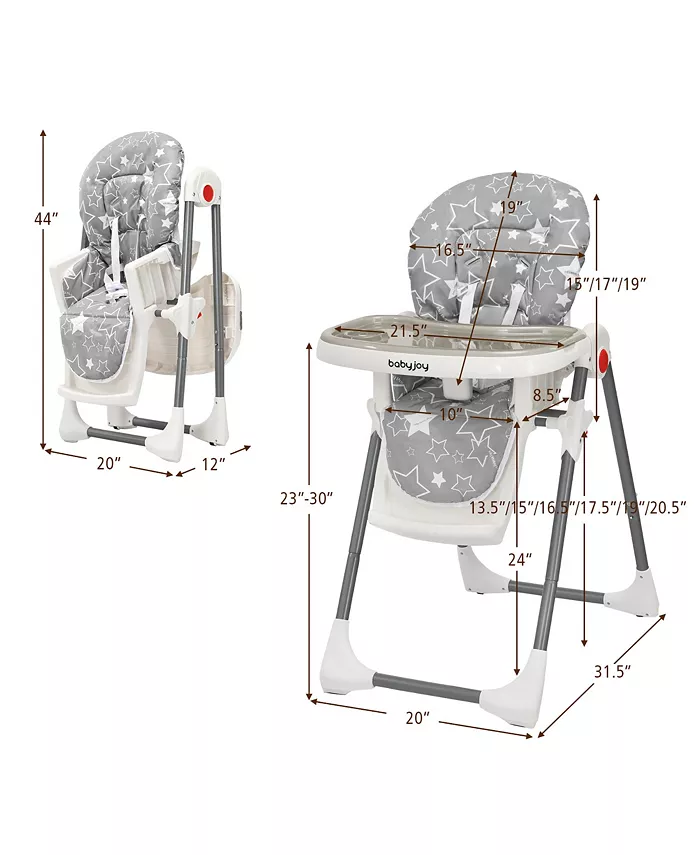 Costway Folding Baby High Chair Dining Chair w  6-Level Height Adjustment