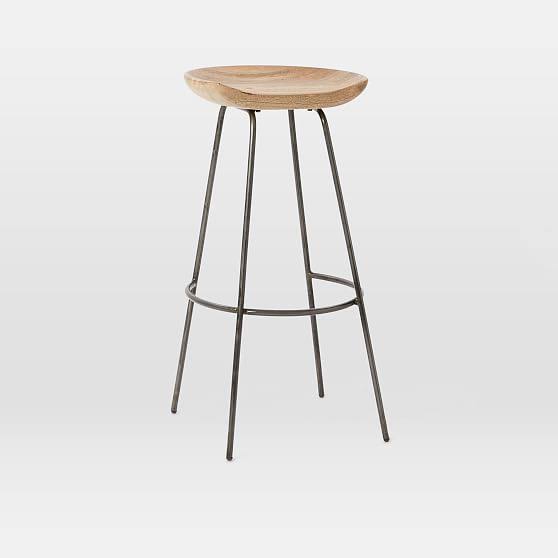 West Elm Alden Bar Stool, Natural Mango, Set of 2