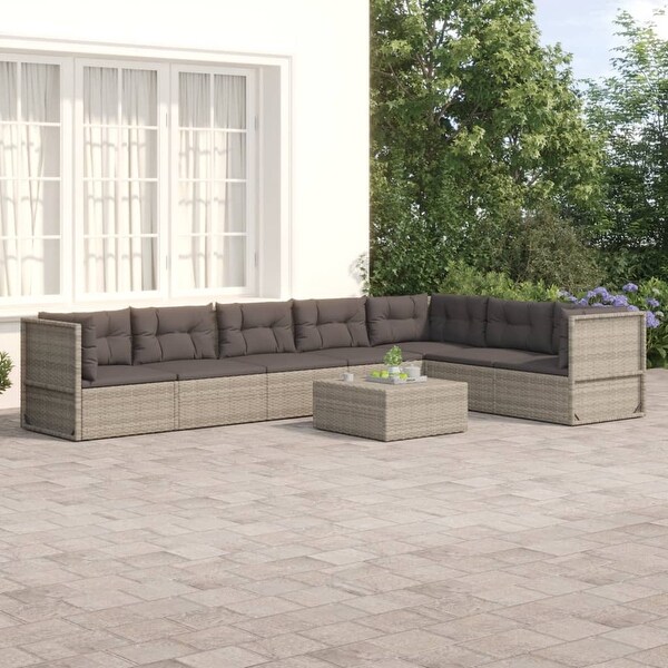 vidaXL 5 Piece Patio Lounge Set with Cushions Gray Poly Rattan