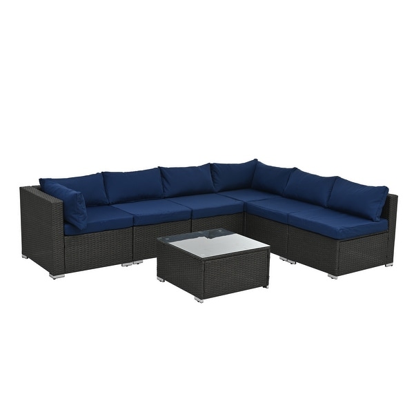 Blue 7Piece Patio Conversation Sectional Set