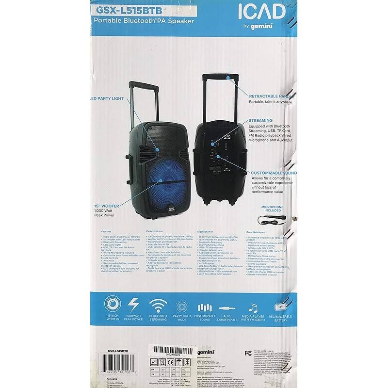 Gemini GSX-L515BTB Wireless, Bluetooth 15x22 Speaker