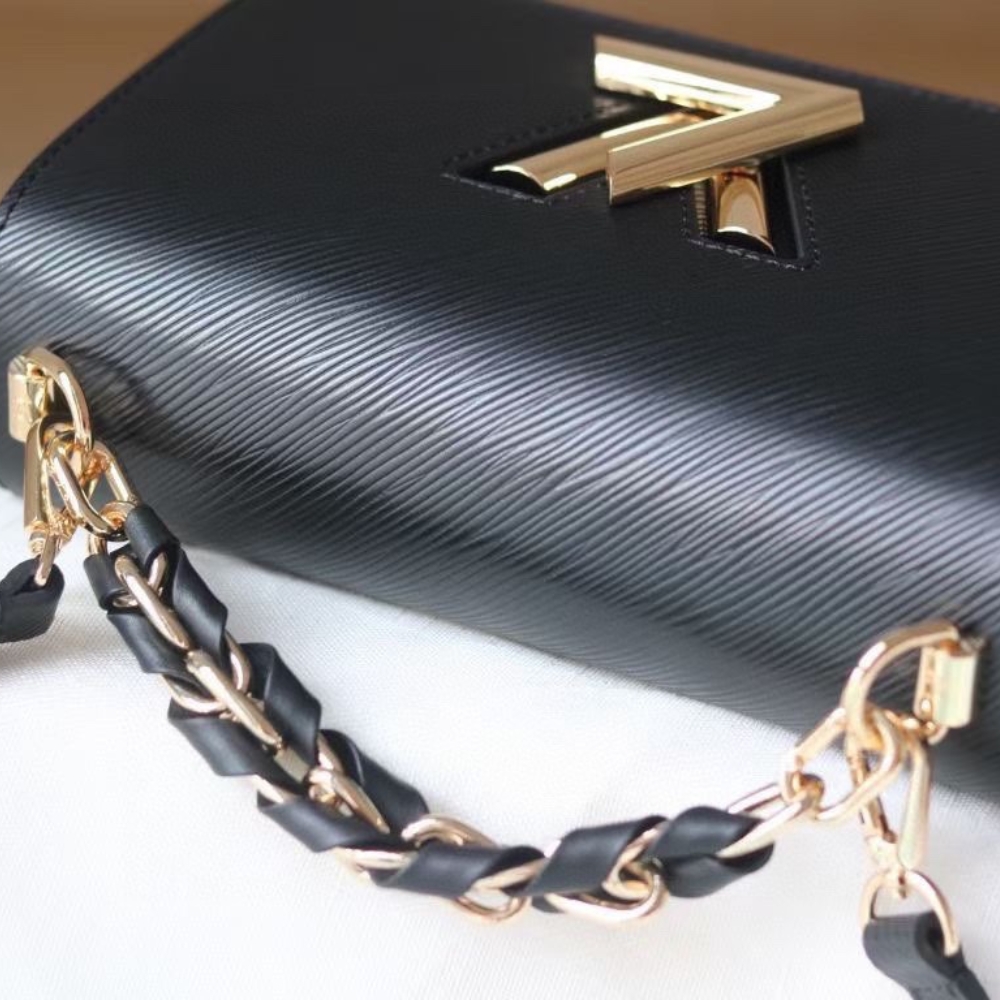 Louis Vuitton Twist Mm Cowhide Leather Handbag Black 23Cm