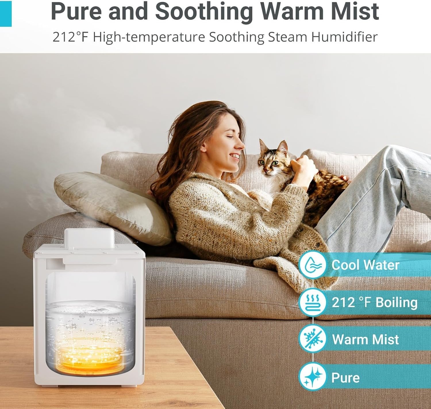 5L Stainless Steel Evaporative Humidifier Auto-Off No Mist for Home Bedroom