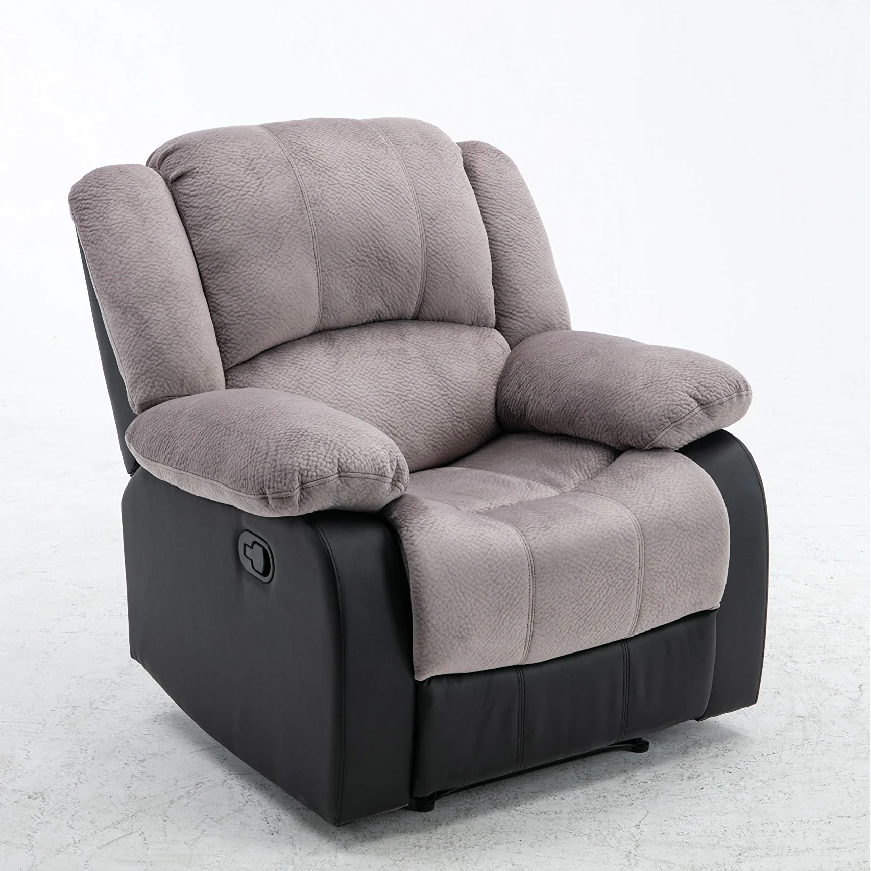 Nathaniel Home Manual Single Reclining Sofa, Champion PU Leather Upholstered Couch, Tufted Recliner, Plush Scoop Seating, for Living Room Home Theater, Gray