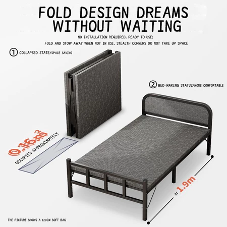 Foldable Bed Frame Katil Lipat Single Bed Foldable Bed Portable Office Bed Nap Bed No Installation Bed Katil Single Besi
