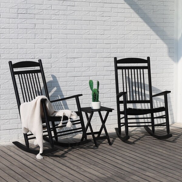 VEIKOUS Wooden 3Piece Outdoor Rocking Chair and Folding Table Set for Patio and Porch