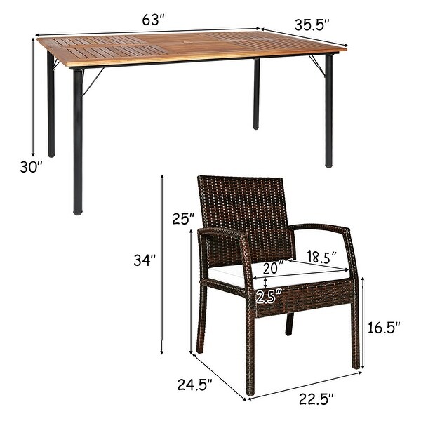 Costway 7PCS Patio Rattan Dining Set with Cushion Umbrella Hole