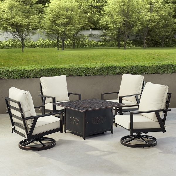 Black Aluminum Fire Table Set with Four Club Chairs