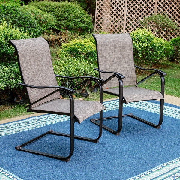 7 Pieces Patio Dining Set,6 x C Spring Motion Chairs Textilene and 1 Metal Table with 2.6
