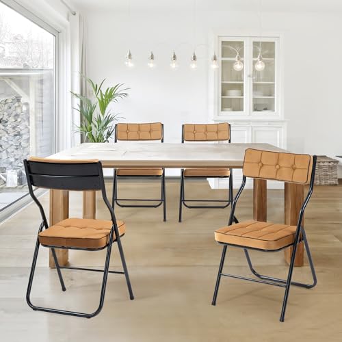 HOMEFUN Padded Folding Chairs 4 Pack - Foldable Dining Chair with Cushion, Portable and Assembled Extra Seat for Guests Kitchen Office Wedding Party Bule