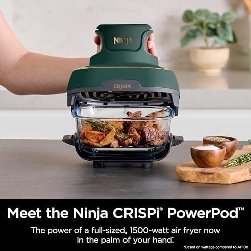 5-in-1 Glass Air Fryer | 450°F, Nontoxic, 4QT & 6-Cup Containers & Lids | Microwave, Freezer, Dishwasher Safe | Air Fry, Bake, Recrisp, Keep Warm | Brit. Racing Green