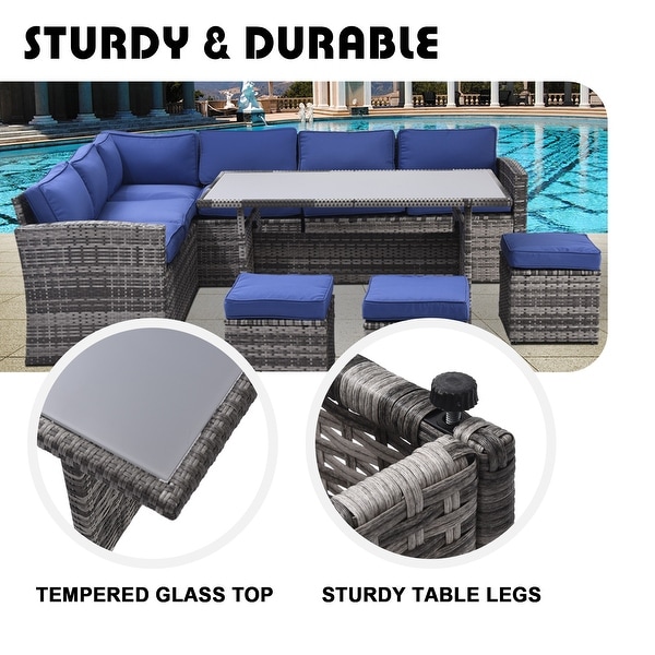 Patio Furniture Set,7 Pieces Sectional Conversation Sofa with Ottomans,All Weather,With Backrest and Removable Cushions