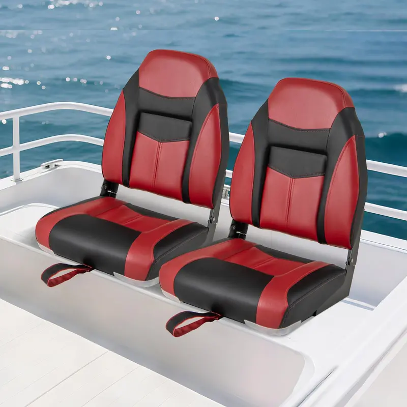 Two-Piece High-Back Folding Boat Seat Set – Includes Cushioned Marine-Grade Seats