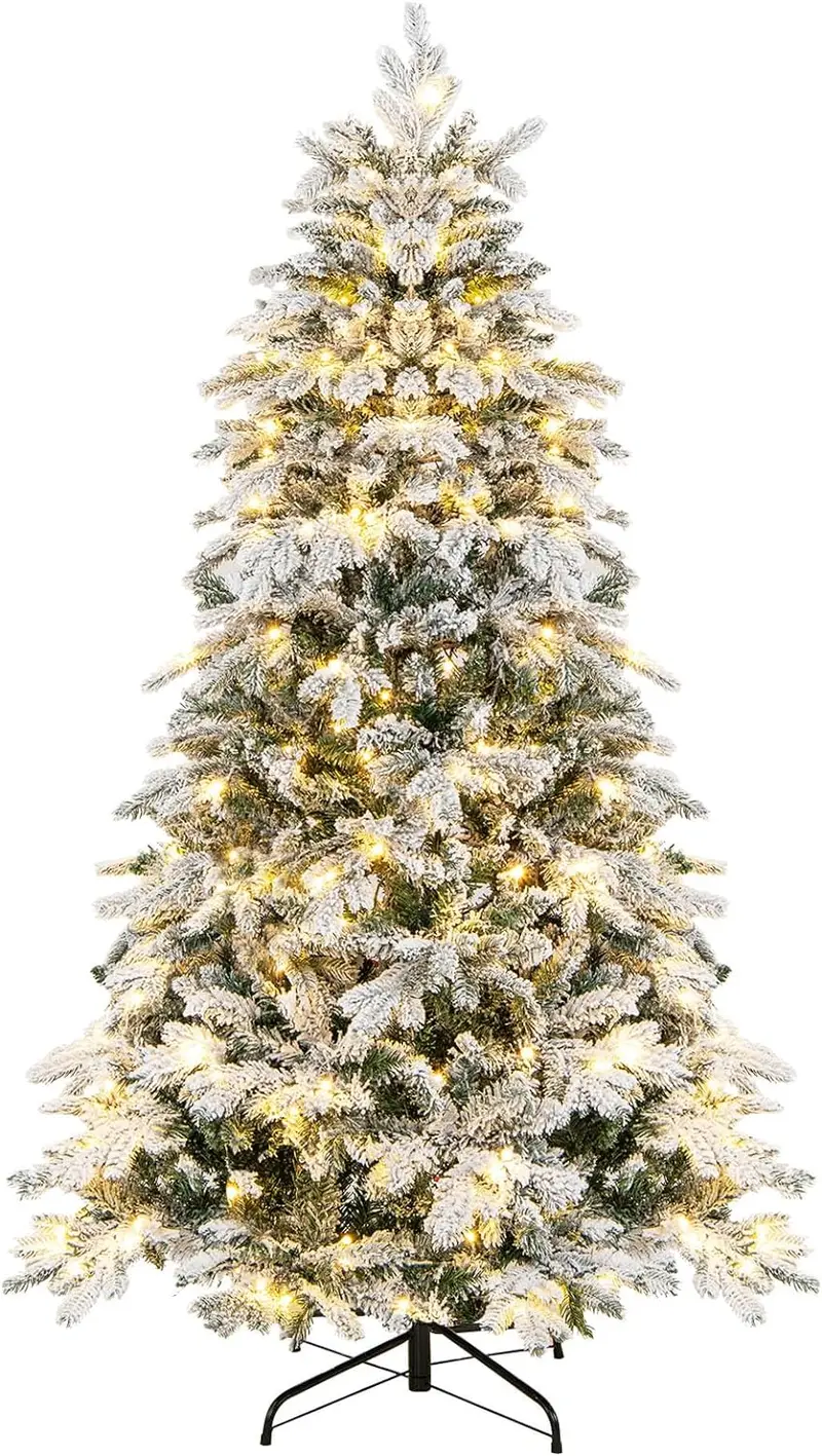 Snow-Flocked Pre-Lit Christmas Tree – Hinged PE/PVC Blend Branches