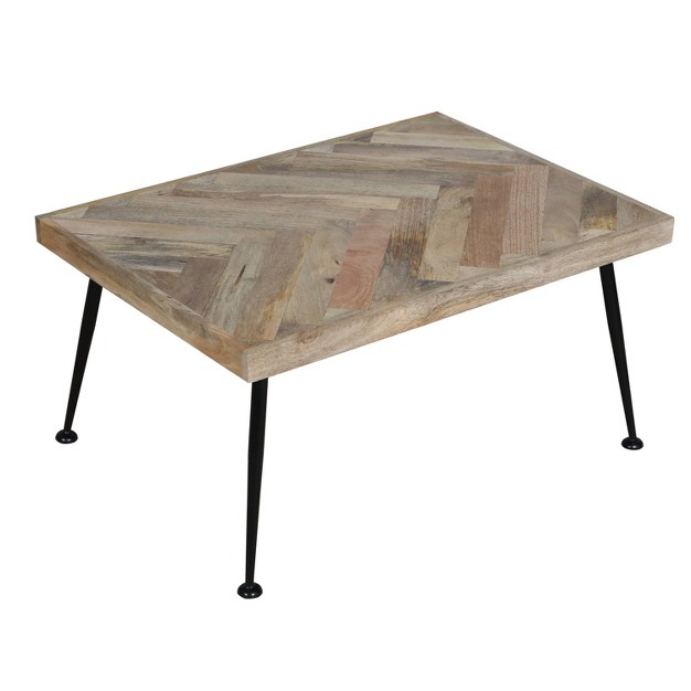 Rectangular Mango Wood Coffee Table With Herringbone Design And Iron Legs Brown black The Urban Port