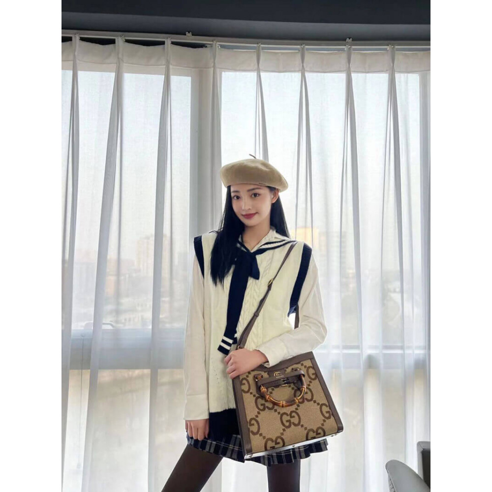 Gucci Diana Jumbo GG Small Tote Bag Brown 27cm