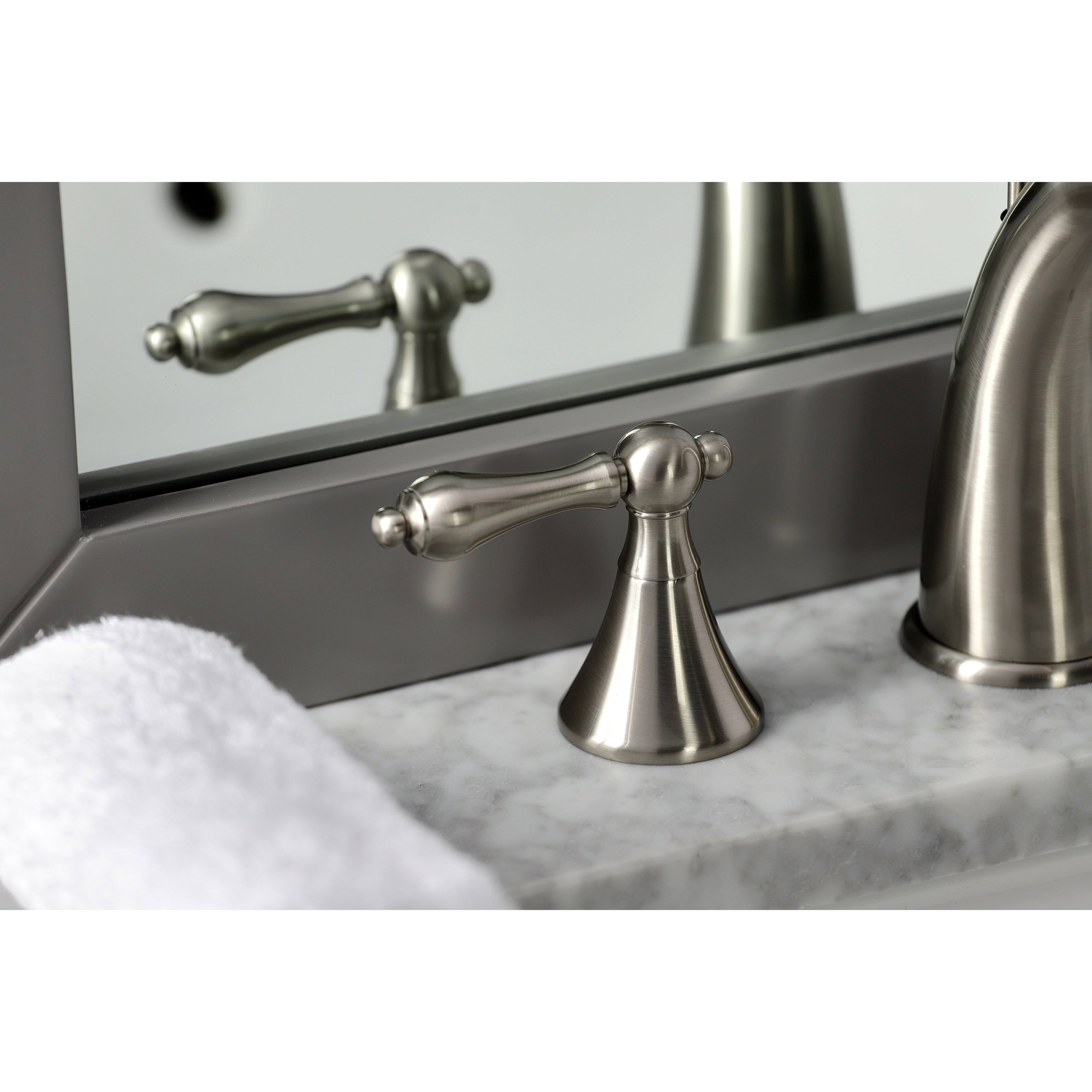 Kingston Brass Naples 8-Inch Widespread Bathroom Faucet with Brass Pop-Up - Brushed Nickel KS2978AL