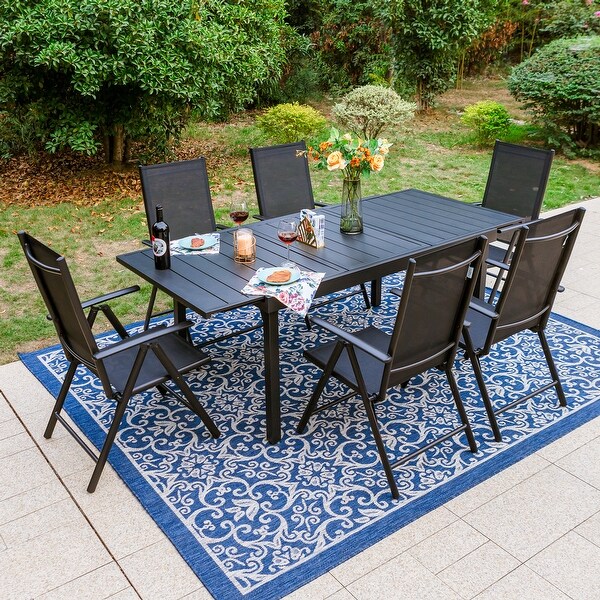 7/9Piece Patio Dining Set,1X Expandable Table,6/8 Folding Textilene Chairs