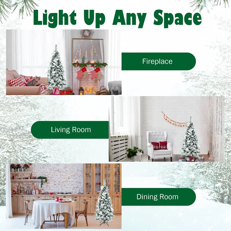 Slim Snow-Flocked Pencil Christmas Tree with White Berries – Hinged Artificial Xmas Tree