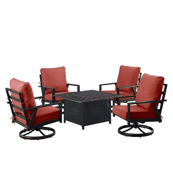 Black Aluminum Fire Table Set with Four Club Chairs