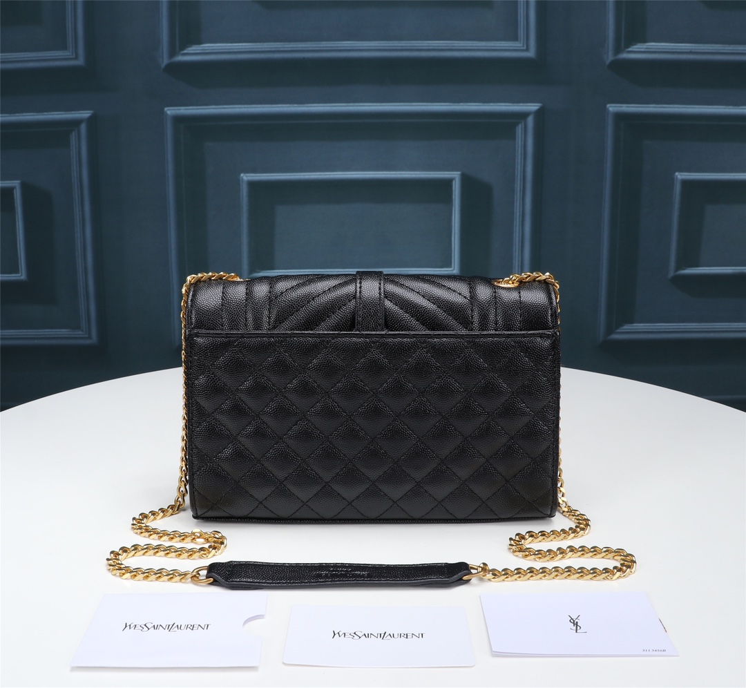 Saint Laurent Envelope Small Bag In Mix Matelasse Grain De Poudre Embossed Black Gold 21Cm