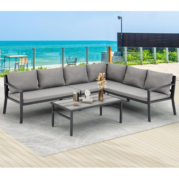 AECOJOY Metal Patio Furniture Set 7 Pieces Modern Outdoor Conversation Set
