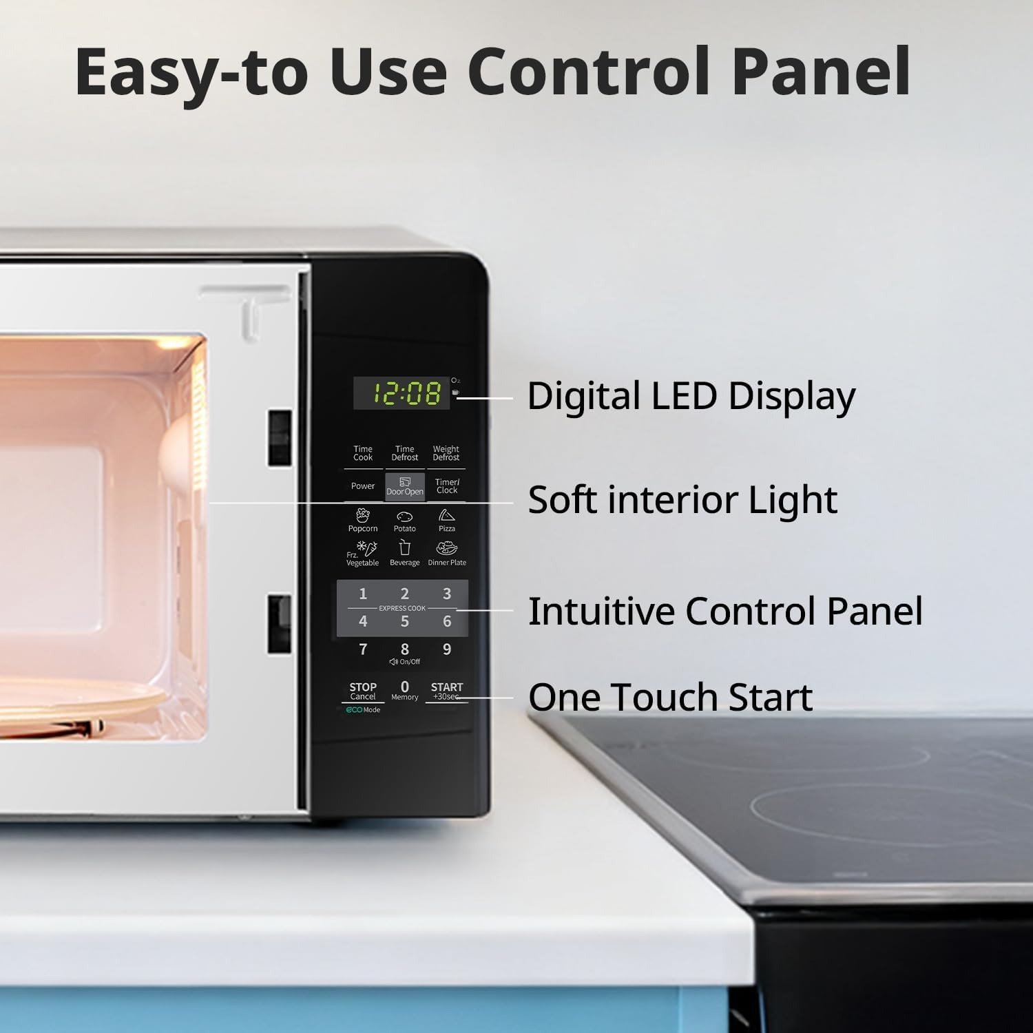 Countertop Microwave Oven with Sound On/Off, ECO Mode and Easy One-Touch Buttons, 0.7cu.ft, 700W, Black