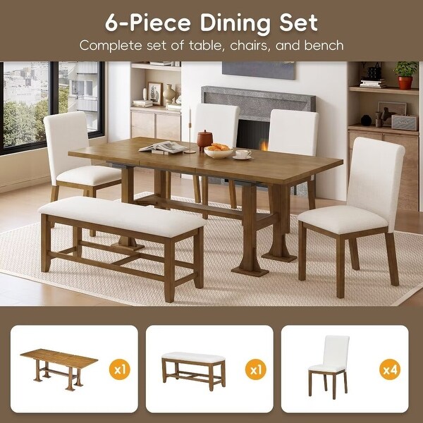 Extendable Dining Table Set,with Removable Leaf and Upholstered Chairs