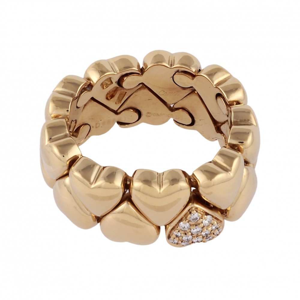 Cartier Double Heart Ring 18K Yellow Gold Diamond