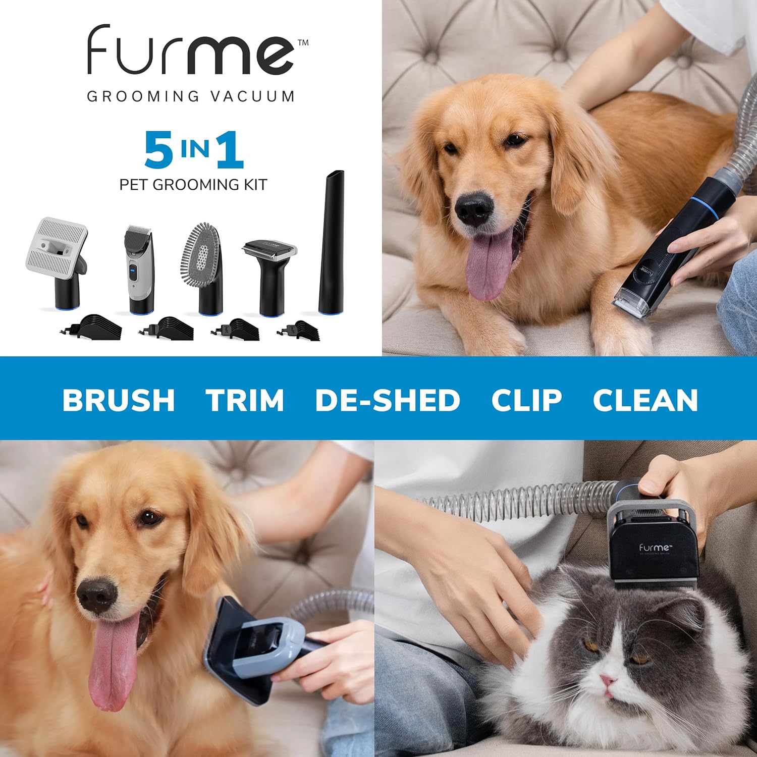 2026 Professional Plus Pet Grooming Vacuum Kit, 5 Pet Grooming Tools, 2L Canister, Works for All Dogs, Cats, and Pet Fur
