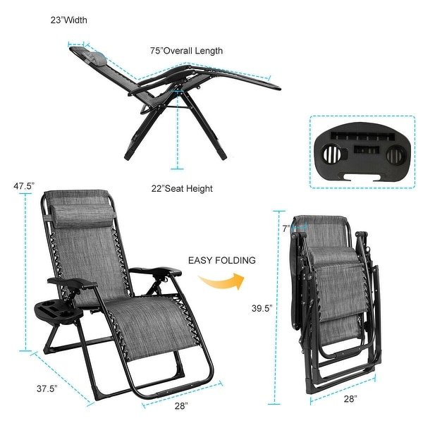 Gymax Folding Zero Gravity Lounge Chair Recliner w/ Cup Holder Tray