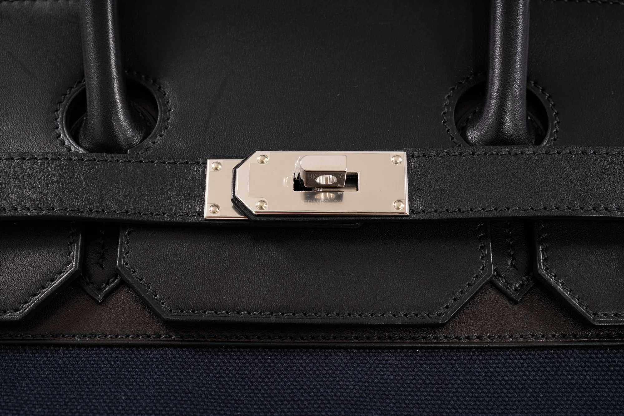 Hermès Cargo HAC Hermès Bleu Marine Toile & Black Box Calf Cargo