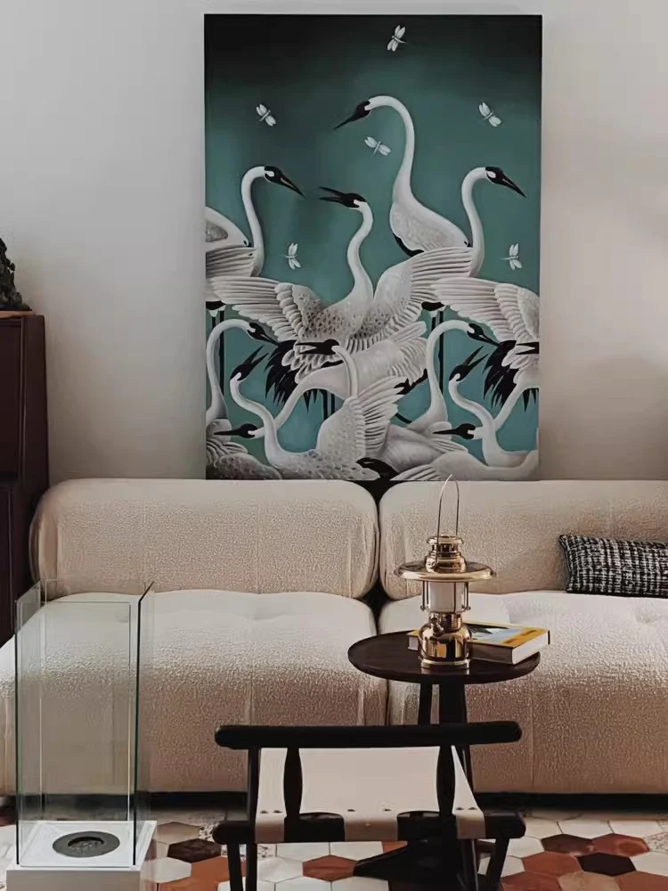 AH054 - Luxury Art Crane Art Hand-Painted Oil Painting Extra-Large Detailed Realistic 