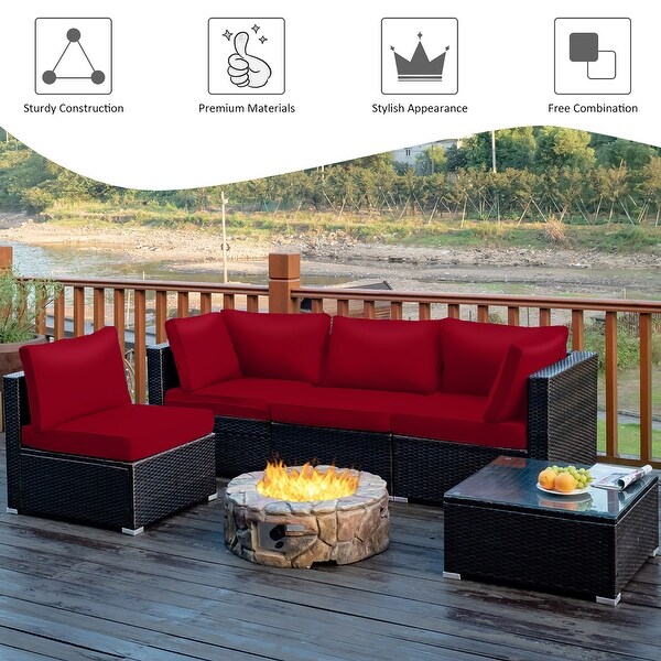 Costway 5PCS Patio Rattan Furniture Set Cushioned Sofa and Chair Coffee