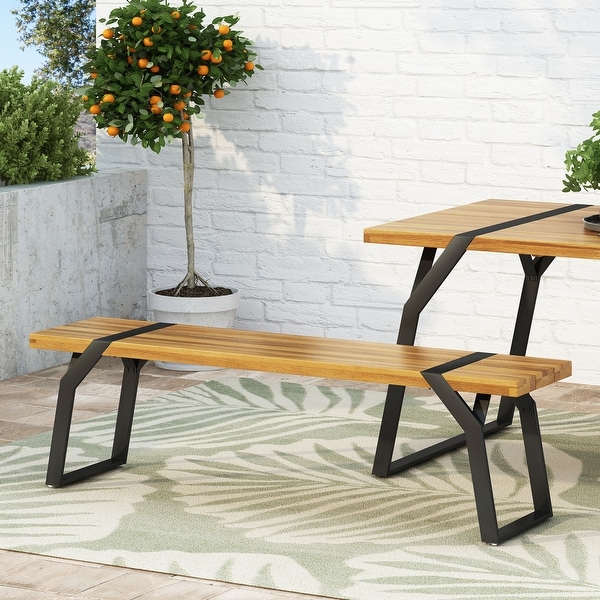 Varva Acacia Wood and Iron Outdoor Dining Bench by Christopher Knight Home