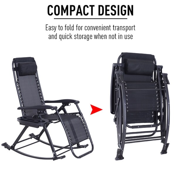Outsunny Folding Zero Gravity Rocking Lounge Chair with Cup Holder Tray