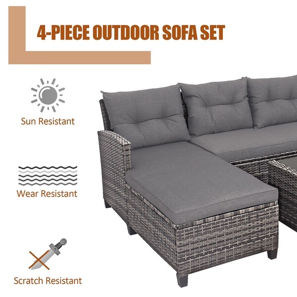 Costway 4PCS Patio Rattan Furniture Set Cushioned Loveseat Table Shelf