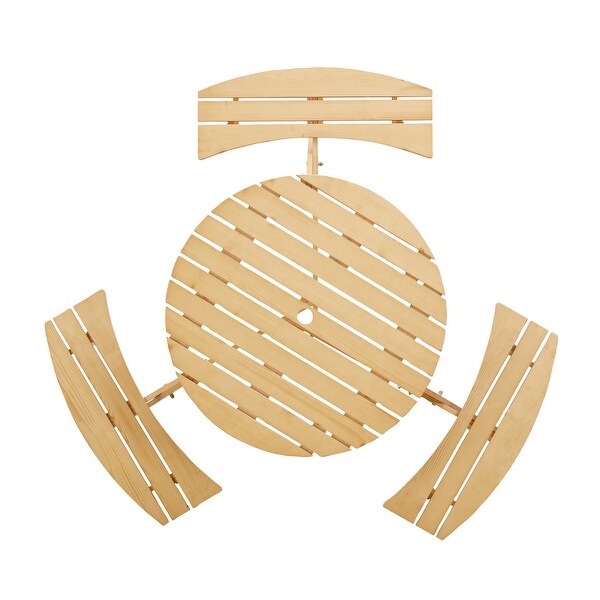 6 Person Round Picnic Table with 3 Builtin Benches,Natural