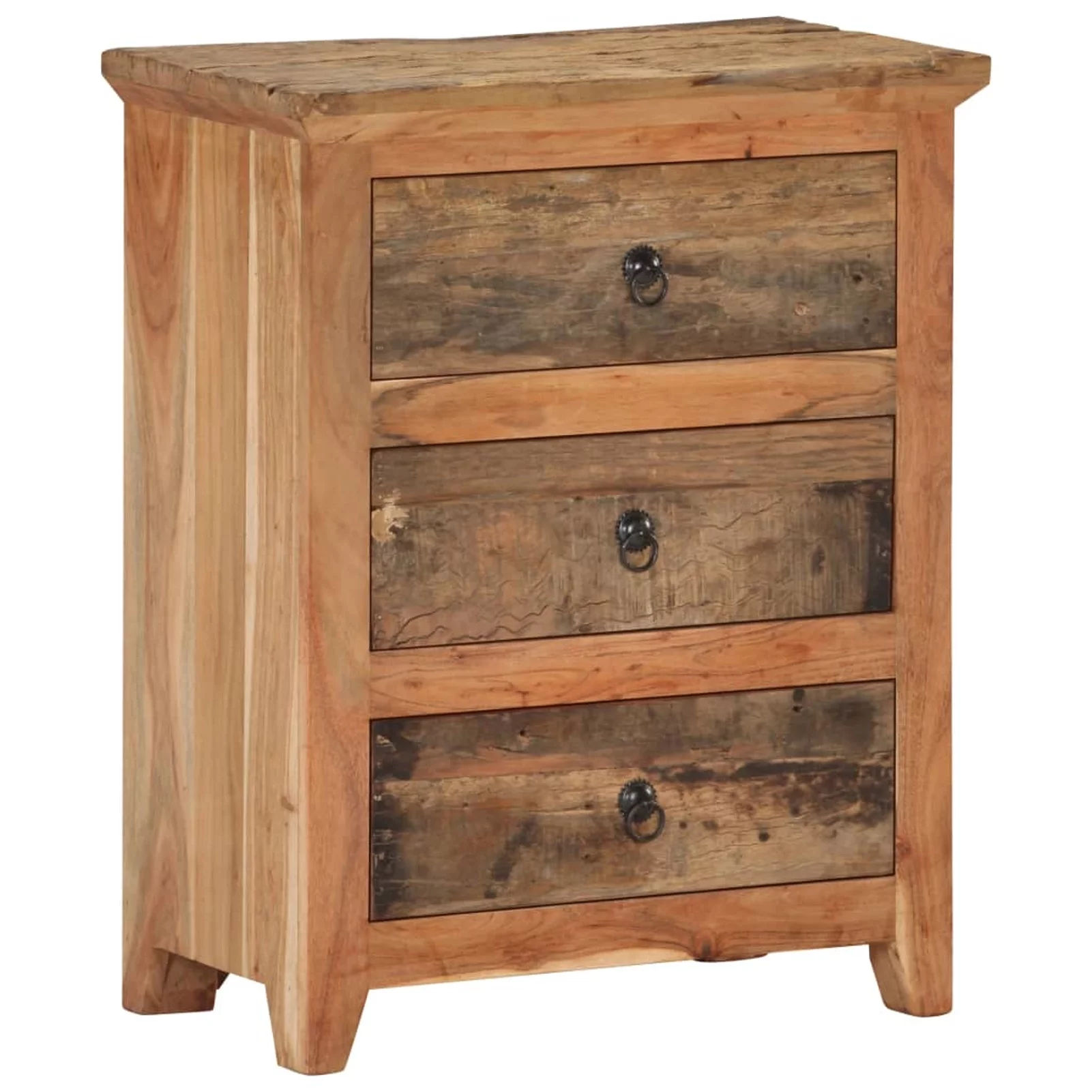 moobody Sideboard with 3 Drawers Acacia Wood and Reclaimed Wood Storage Cabinet for Living Room, Bedroom, Home Furniture 23.6 x 13 x 29.5 Inches (W x D x H)