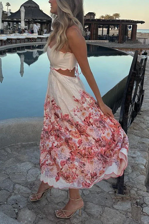 Floral Lace-Up Cut-Out Maxi DressClistos