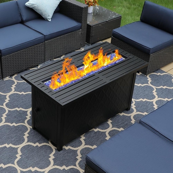 8Seater Fire Pit Table Rattan Sectional Sofa Set