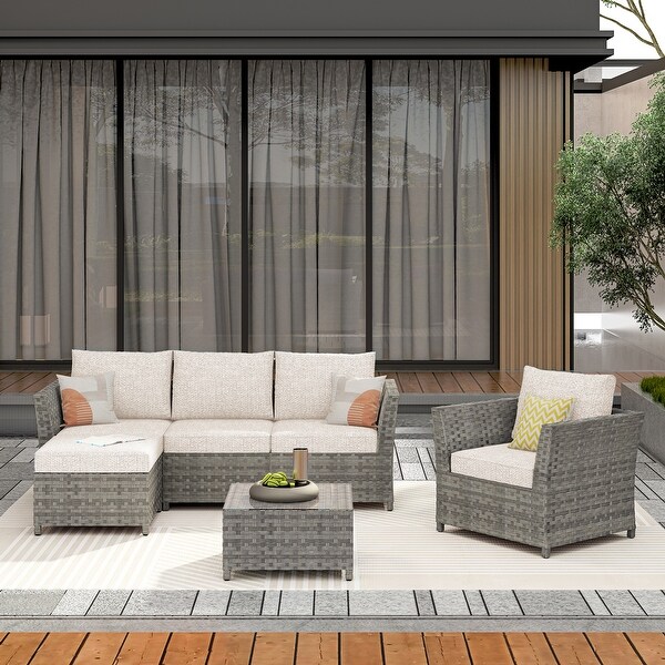 OVIOS 6Piece Patio Grey Wicker Conversation Set