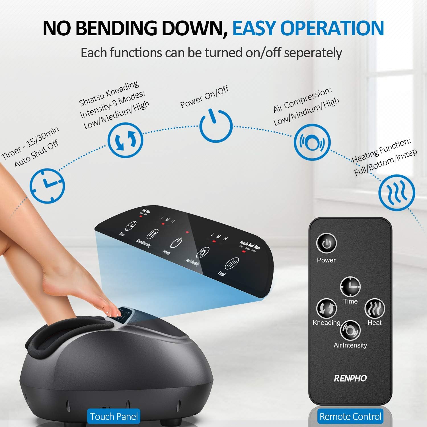 Foot massage machine full coverage of heat, shiatsu deep massage, multi-level Settings to provide relief from fatigue