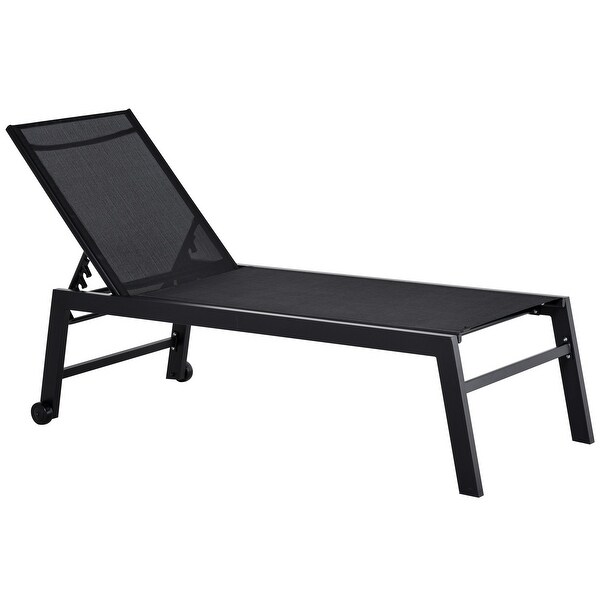 Outsunny Patio Garden Sun Chaise Lounge Chair with 5Position Backrest,2 Back Wheels,and Industrial Design