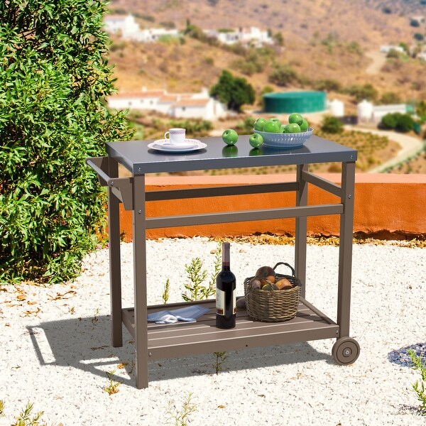 Outdoor Prep Cart Dining Table for Pizza Oven,Patio Grilling Backyard BBQ Grill Cart