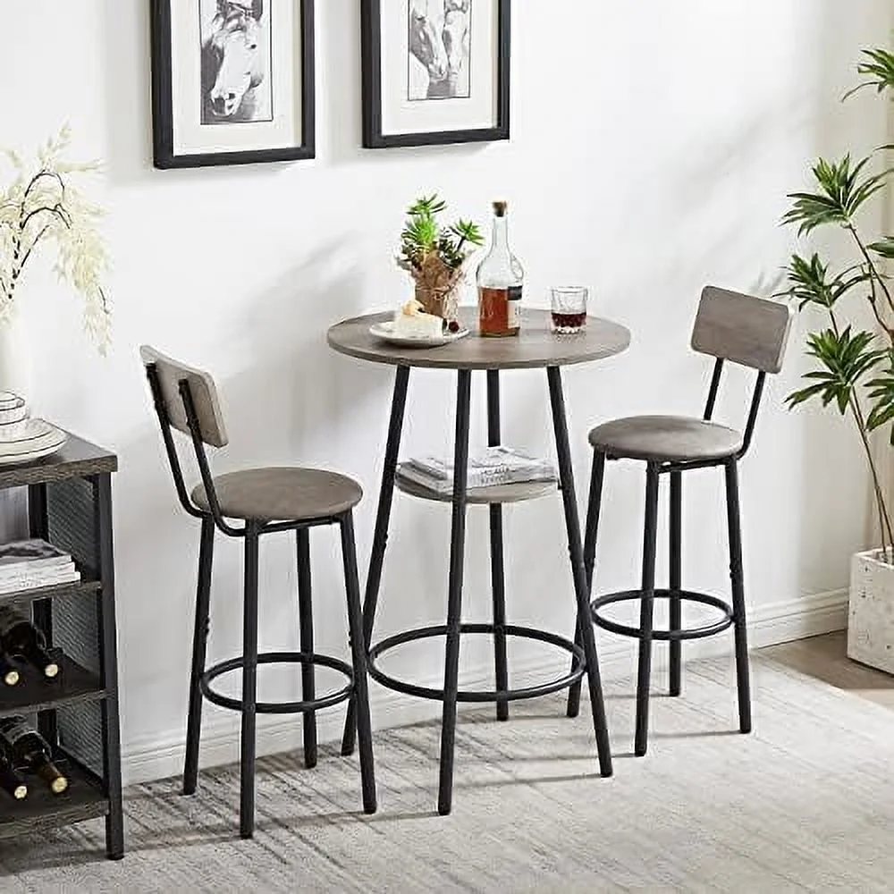 TJUNBOLIFE Table and Chairs Set for 4  5 Pieces Bistro Pub Table with 4 Stools PU Upholstered Counter Height Dining Table and Chairs Set for Kitchen Living Room  Small Spaces(Grey)