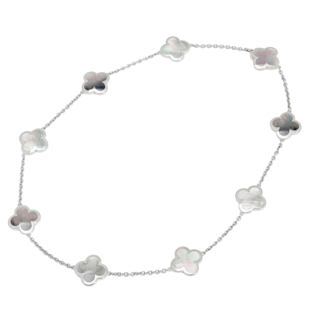 Van Cleef & Arpels Pure Alhambra 9 Motifs Necklace 18K White Gold Mother of Pearl