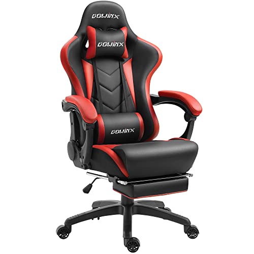 Dowinx Gaming Chair Ergonomic Racing Style Recliner with Massage Lumbar Support, Office Armchair for Computer PU Leather E-Sports Gamer Chairs with Retractable Footrest （Black&Grey）